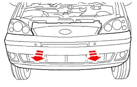 the scheme of mounting front bumper Ford Galaxy (2000-2006)